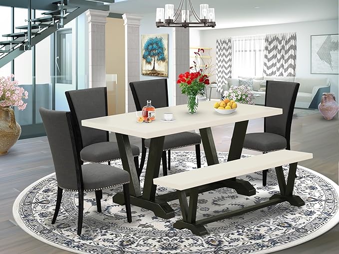 East West Furniture V626VE650-6 6 Piece Kitchen Table Set Contains a Rectangle - Image 2