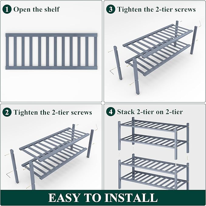 Smiry Shoe Rack, 4 Tier Thick Bamboo Shoe Organizer, Stackable Free Standing - Image 5
