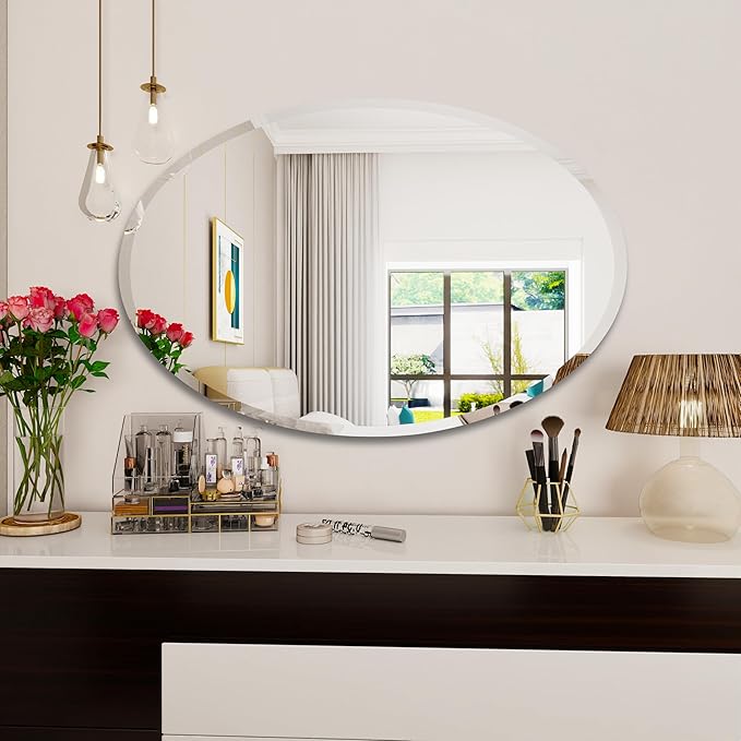 Oval Bathroom Mirror, 22X30 inch Oval Frameless Mirror, Frameless Mirrors - Image 5