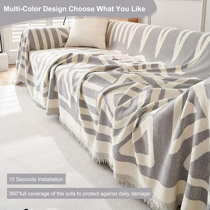 STACYPIK Dark Gray Couch Cover, Boho Chenille Sofa Covers Pet-Friendly - Image 8
