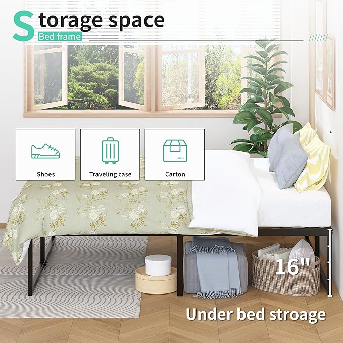 18 Inch Queen Bed Frame Heavy Duty Steel Slat Support Metal Queen Size Platform - Image 3