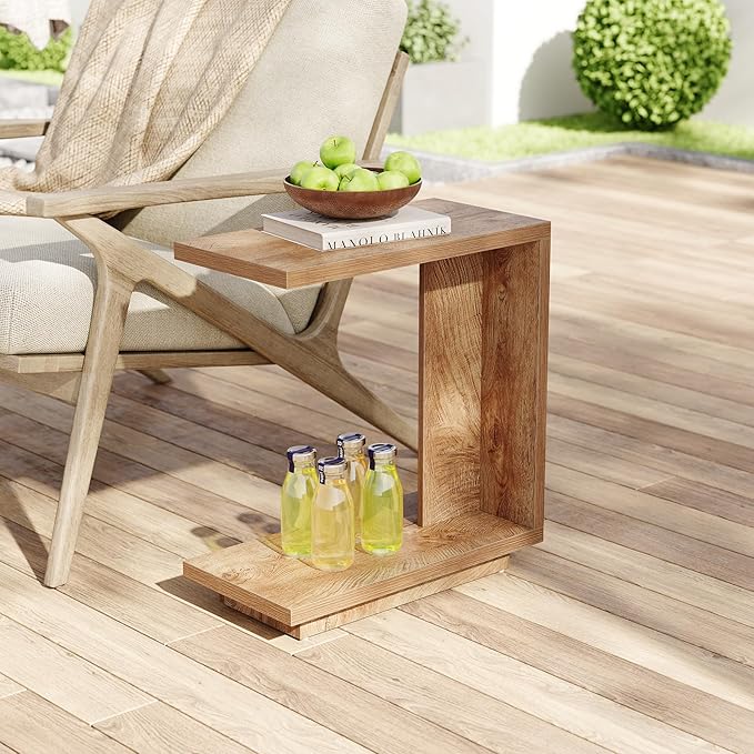 LITTLE TREE C-Shaped Side Table Set of 2, Narrow 2-Tier End Table - Image 6