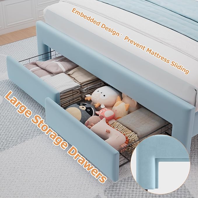 Queen Upholstered LED Bed Frame - Image 4
