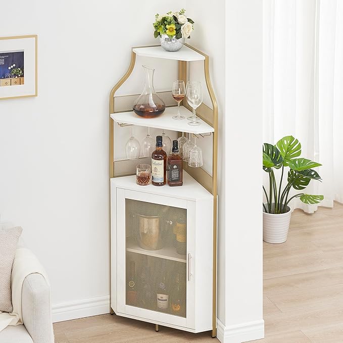 GAOMON Corner Bar Cabinet with Glass Holder, Industrial Wine Cabinet with - Image 8