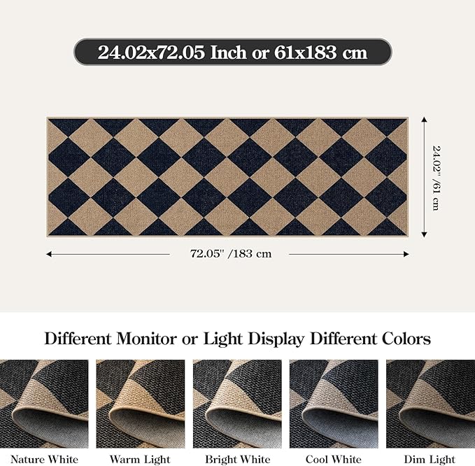 Lahome Checkered Easy Jute Runner Rug, 2x6 Kitchen Mats - Image 2