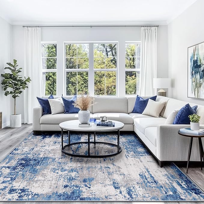 Washable Area Rugs 9'x12' Non-Slip Modern Abstract Soft - Image 5