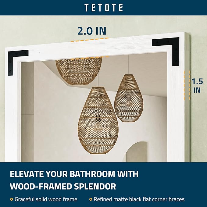 TETOTE 30 x 36 White Wooden Mirror - Image 4