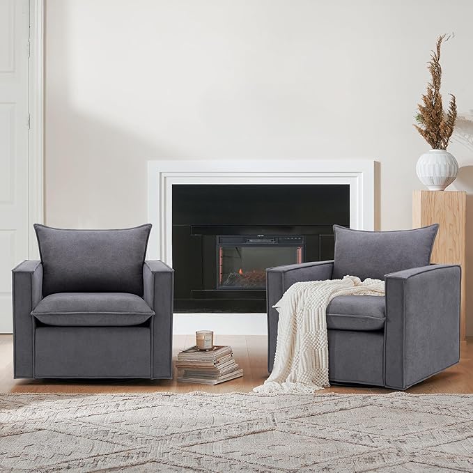 COLAMY Swivel Accent Chair Set of 2, 34 Inches Wide Upholstered Arm Chair by COLAMYINC