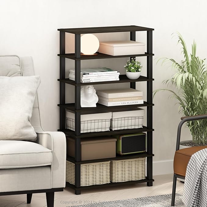 Furinno Turn-S-Tube 4-Tier Multipurpose Standing Shelves, Espresso/Black by Furinno-FitsYourSpaceFitsYourBudget