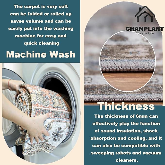 Area Rug 5'x7' Red Khaki Washable Vintage Traditional Floor Cover Thin Retro - Image 4