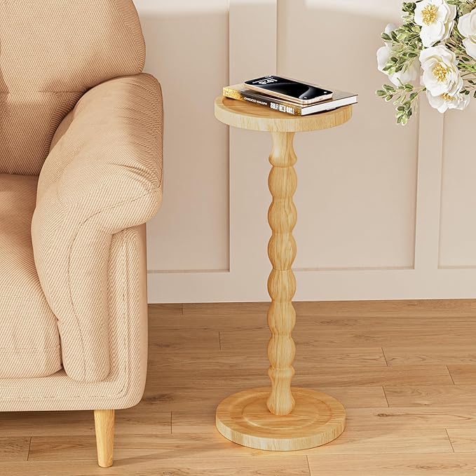 Solid Wood Drink Table, Rubber Wood‌ Small Round Side Table - Image 7