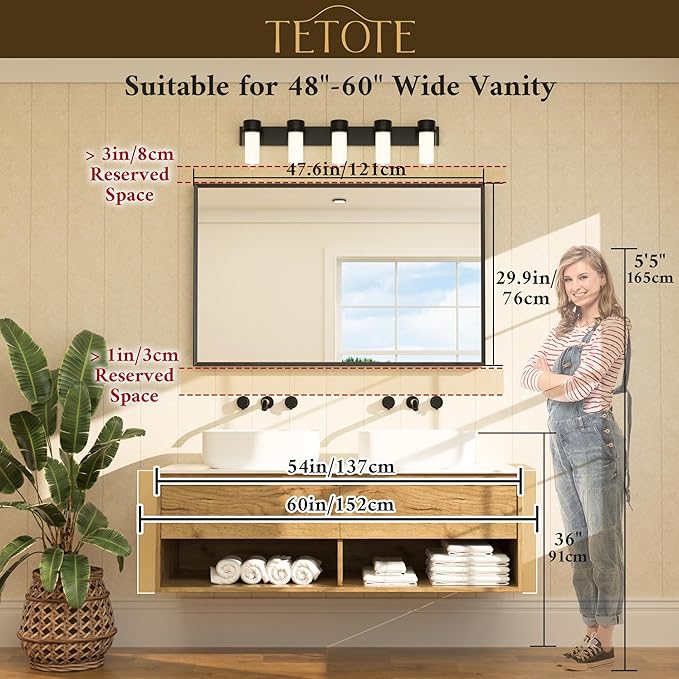 TETOTE Brushed Nickel Bathroom Mirror 48" x 30" Beveled Frame Rectangle - Image 5