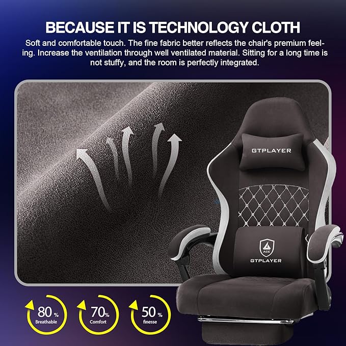 GTPLAYER Gaming Chair with Footrest Fabric Office Chair with Pocket Spring - Image 5