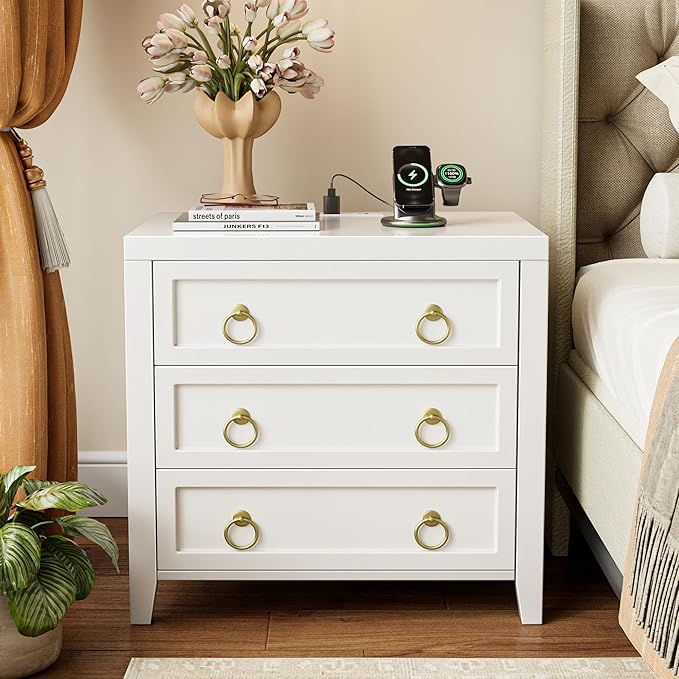 Huuger Paint Night Stand with Charger Station and USB-C Port, 3 Drawer - Image 3