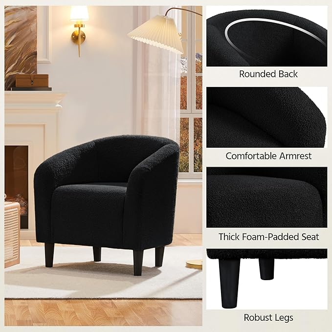 Yaheetech Accent Barrel Chair, Boucle Fabric Club Chair, Furry Sherpa Elegant - Image 6
