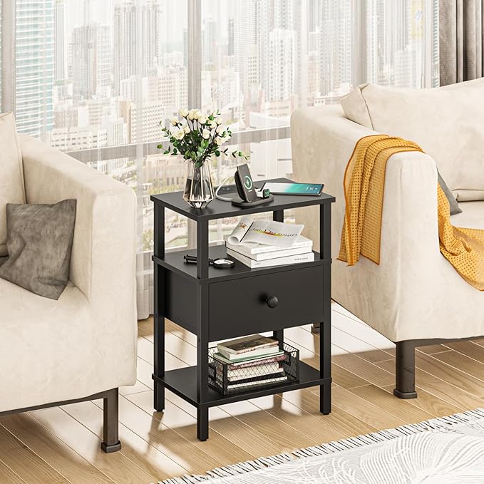 Lerliuo Nightstand with Charging Station and USB Ports, 3-Tier Storage End - Image 7