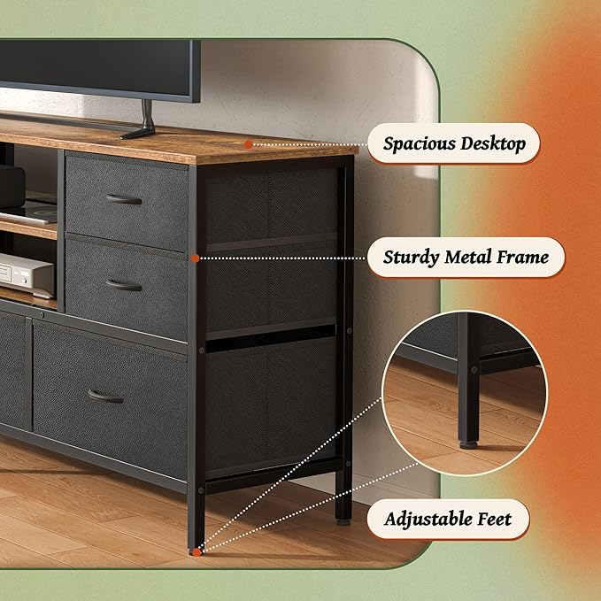 Huuger TV Stand Dresser with Power Outlets and LED Lights, 7 Drawers - Image 8
