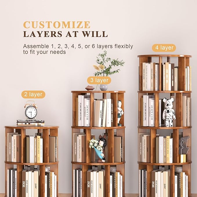 4-Tier Rotating Bookshelf, 360° Spinning Stackable Bookcase, Freestanding - Image 6