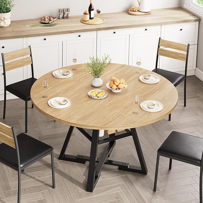 42'' Round Dining Table for 4, Kitchen Dining Room Circle Dinner Pedestal Table - Image 4