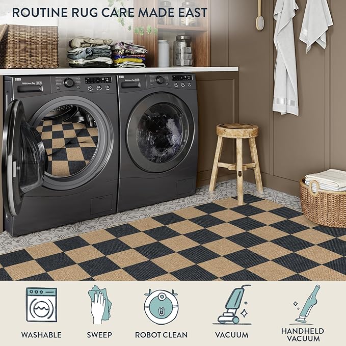 Lahome Checkered Easy Jute 8x10 Rug, Washable Rugs - Image 5