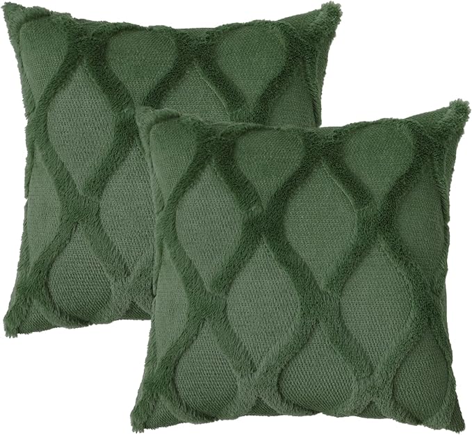 decorUhome Throw Pillow Covers 24x24 Inch Set of 2, Soft Plush Faux Fur Wool - Image 6