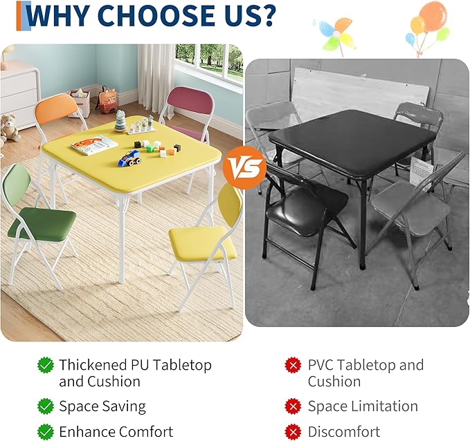 IDEALHOUSE 5 Piece Boys Girls Folding Table and Chairs Set, Activity Table and - Image 6