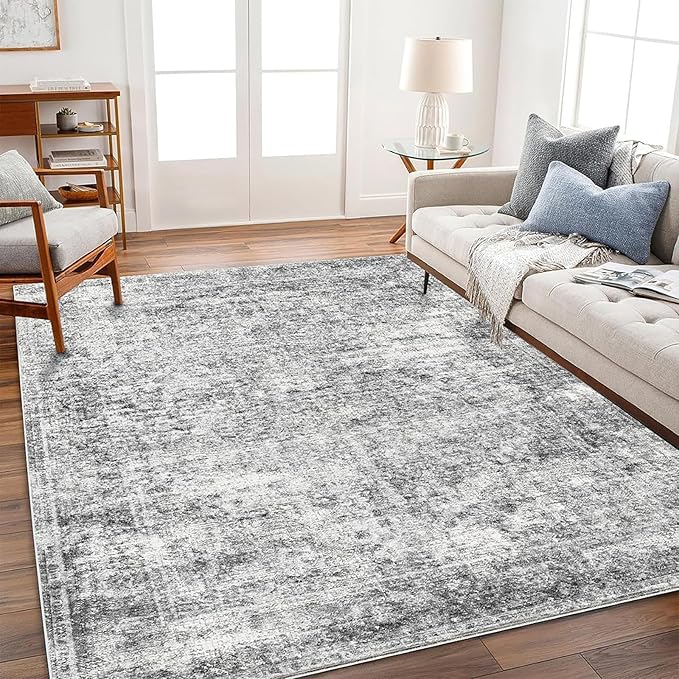 Area Rug 6x9 Washable Rug Gray Vintage Traditional Floor Cover Thin Rug Retro by CHAMPLANT
