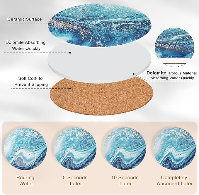 3-Pcs 7'' Ceramic Marble Style Trivet - Image 3