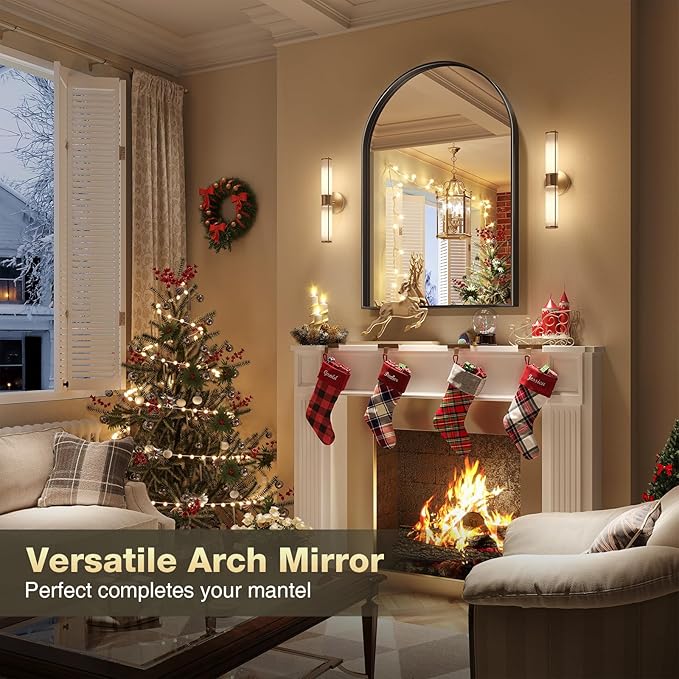 Brightify Arched Mirror, 26 x 38 Inch Black Arch Wall Mirror, Metal Frame Black - Image 3