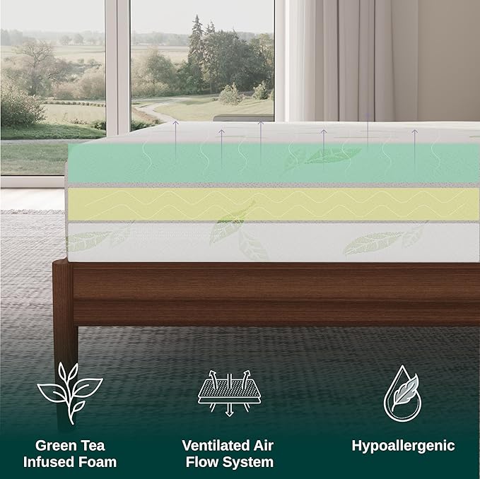 NapQueen Queen Size, 10 Inch Anula Green Tea Infused Memory Foam Mattress - Image 4