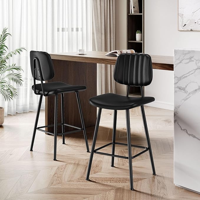 24-Inch Leather Bar Stools Set of 3, Counter Height Barstools - Image 7