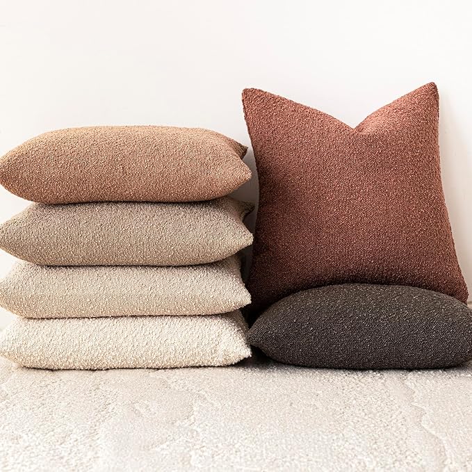 Foindtower Pack of 2 Textured Boucle Throw Pillow Covers Accent Solid - Image 6