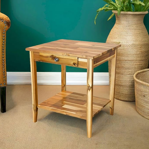 2-Tier Solid Acacia End Table w/Drawer by FairwayAvenueHome
