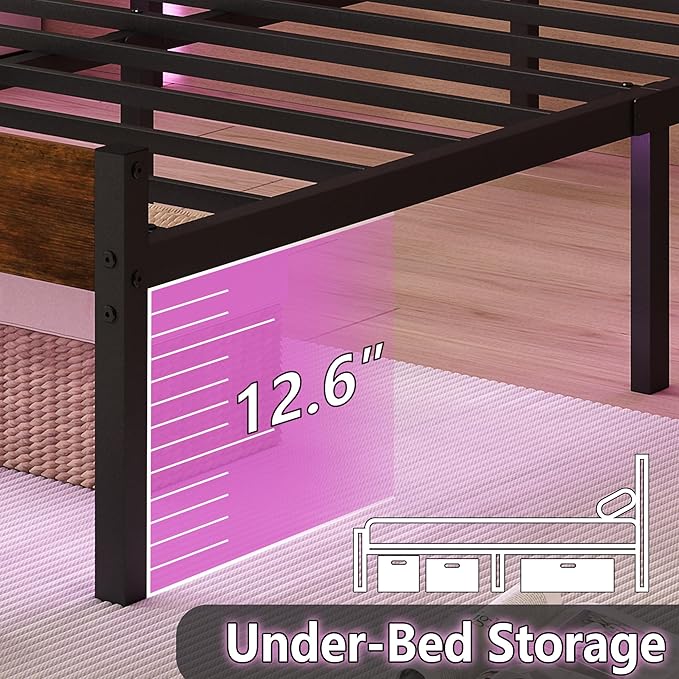 Twin Bed Frame with Headboard, Heavy Duty LED Bed Frame with USB Charging - Image 5