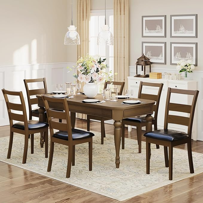 COLAMY Upholstered Dining Chairs Set of 4, PU Leather Ladder High Back Dining - Image 7