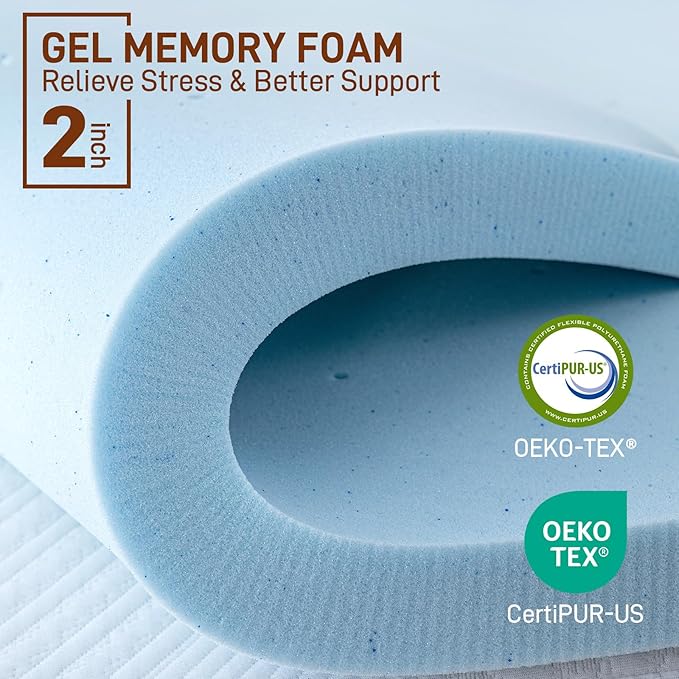 4 Inch Pillow Top Memory Foam Mattress Topper Queen, Dual Layer 2 Inch Gel - Image 6
