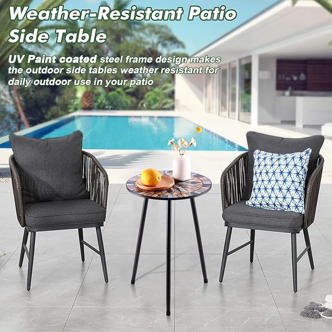 1 Pack Metal Mosaic Round Side Table Small 13.4" End Patio Round Accent Table - Image 5