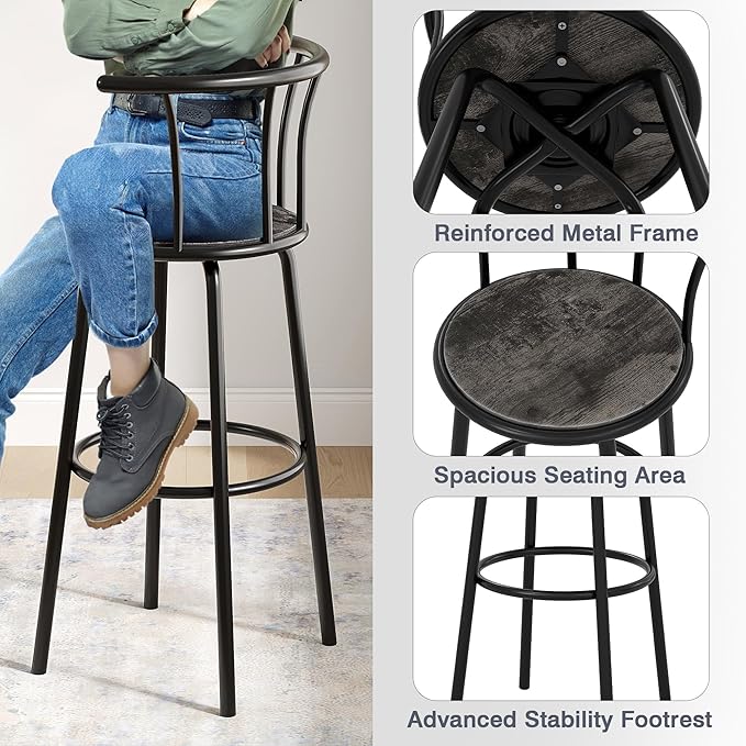 VECELO Bar Stools Set of 4, Swivel Counter Barstools - Image 4