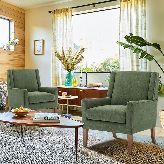 COLAMY Modern Wingback Living Room Chair Set of 2, Upholstered Fabric Accent - Image 8