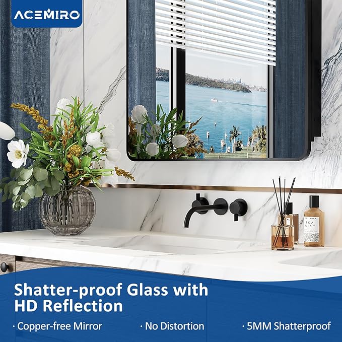 40x30 Inch Black Medicine Cabinet Mirror Metal Framed Recessed Bathroom - Image 7