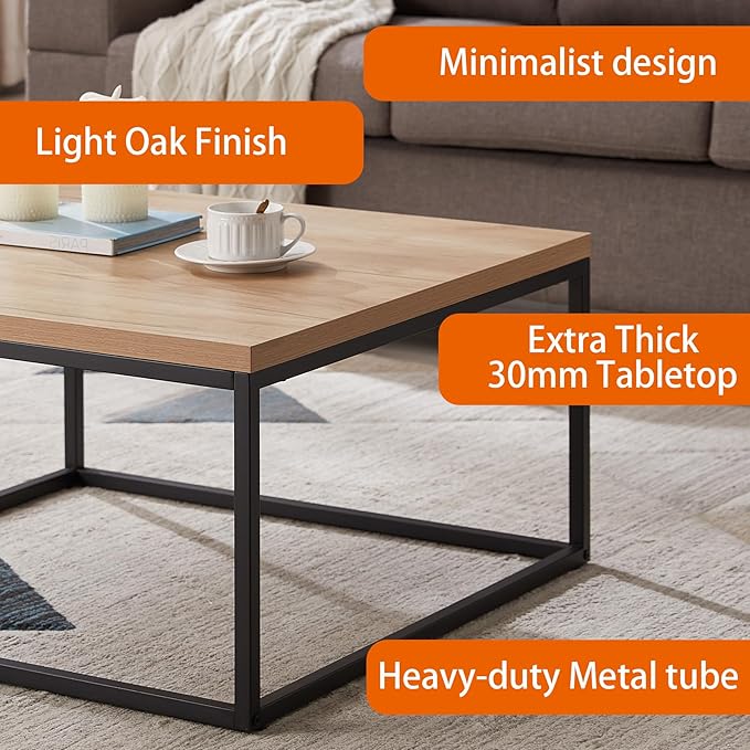 CENSI 40-Inch Natural Oak Accent Coffee Table Ottoman - Image 5