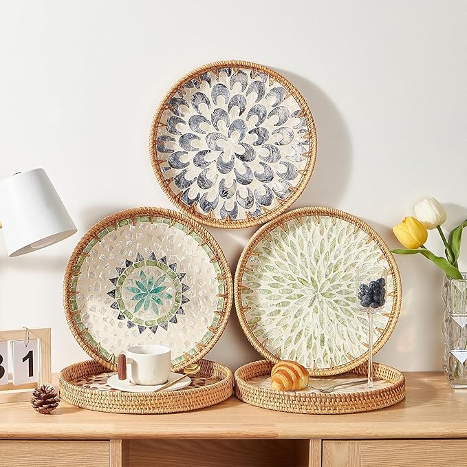 Round Rattan Side Table, Handmade Rattan Tray - Image 4