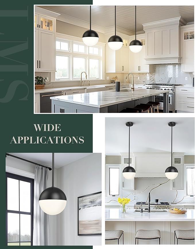 LMS 2 Pack Mid Century Pendant Lights, Matte Black Kitchen Island Light Fixtures - Image 5