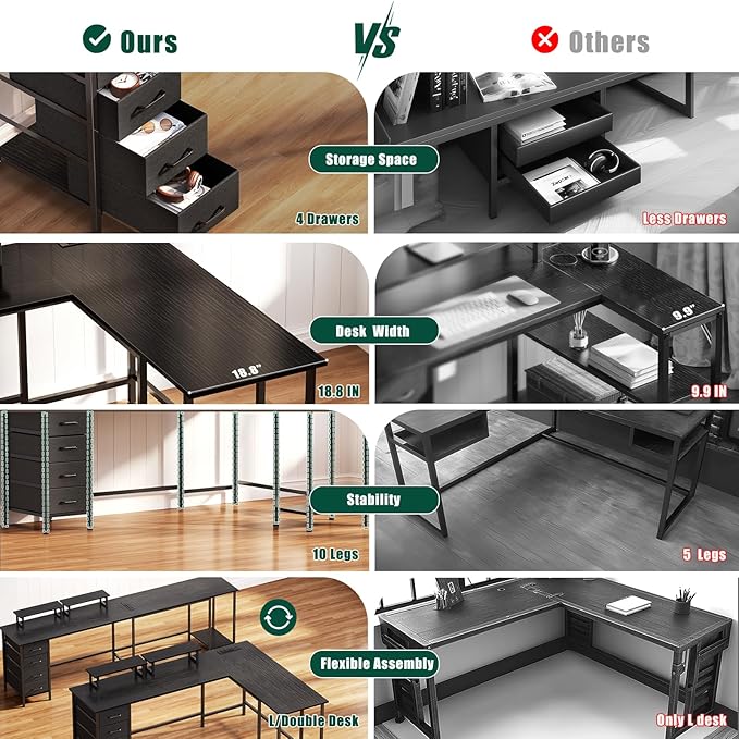 66" L Shaped Computer Desk, 94.4'' Home Office Desk - Image 6