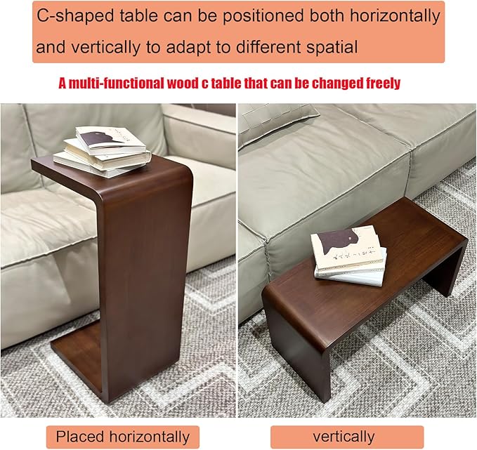 C Shaped End Table 24.4in High, Solid Wood C Side Table - Image 3