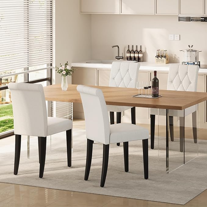 Upholstered Dining Chairs Set of 4, Button Tufted Parsons Dining Chair by WelzonaDirect