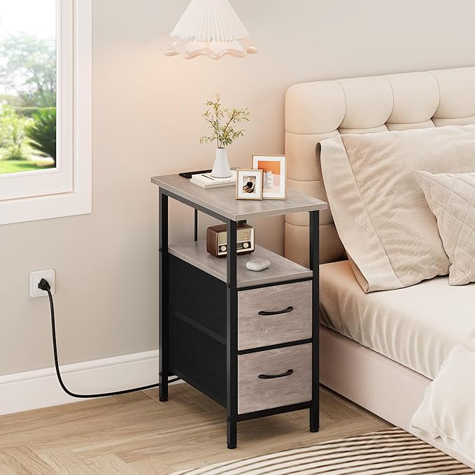 Vagusicc End Table with Charging Station, Narrow Side Table, 23.8'' Tall - Image 2