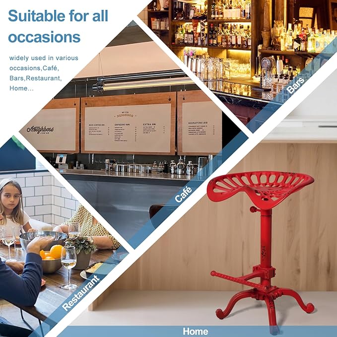 Industrial Tractor Seat Bar Stools Rustic Swivel Metal Saddle Seat Kitchen - Image 5