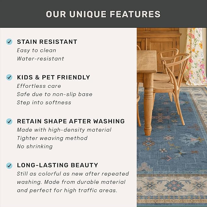 Blue 2x4 Runner Rug for Entryway Indoor, Kitchen Floor Waterproof, Powder Room - Image 7