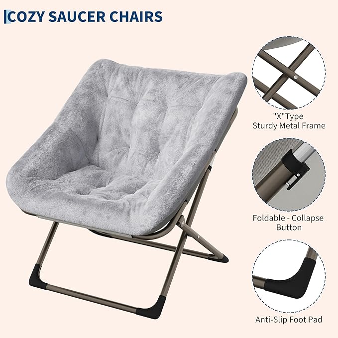Comfy Chair for Adults, Foldable Living Room Chairs, Soft Faux Fur Folding - Image 5